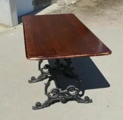 Pamono Vintage Garden Table in Cast Iron and Oak, 1920><noscript><img width=