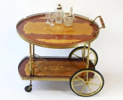 Pamono Vintage German Bar Cart with Inlaid Marquetry