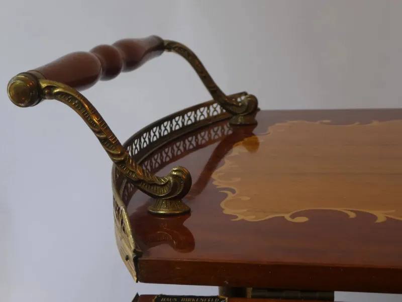 Pamono Vintage German Bar Cart with Inlaid Marquetry