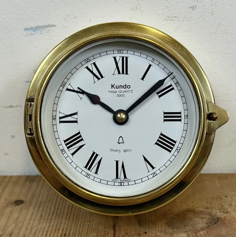 Pamono Vintage German Brass Ships Clock from Kundo, 1970s