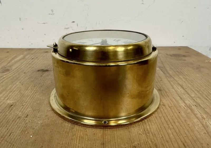 Pamono Vintage German Brass Ships Clock from Kundo, 1970s