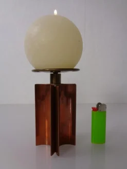 Pamono Vintage German Brutalist Candleholder in Copper and Brass, 1960s><noscript><img width=
