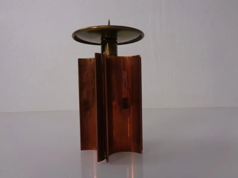 Pamono Vintage German Brutalist Candleholder in Copper and Brass, 1960s> Candleholders