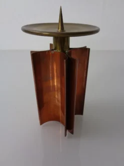 Pamono Vintage German Brutalist Candleholder in Copper and Brass, 1960s><noscript><img width=