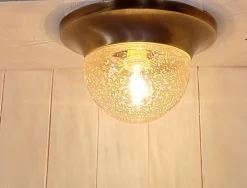 New Pamono Vintage German Ceiling Lamp with Slightly Tinted Ice Glass Shade on Brass Mount, 1990s