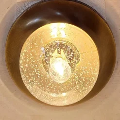 New Pamono Vintage German Ceiling Lamp with Slightly Tinted Ice Glass Shade on Brass Mount, 1990s