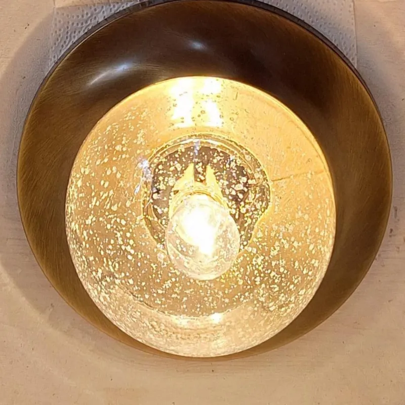 New Pamono Vintage German Ceiling Lamp with Slightly Tinted Ice Glass Shade on Brass Mount, 1990s
