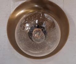 New Pamono Vintage German Ceiling Lamp with Slightly Tinted Ice Glass Shade on Brass Mount, 1990s