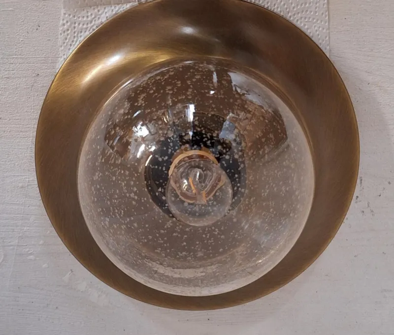 New Pamono Vintage German Ceiling Lamp with Slightly Tinted Ice Glass Shade on Brass Mount, 1990s