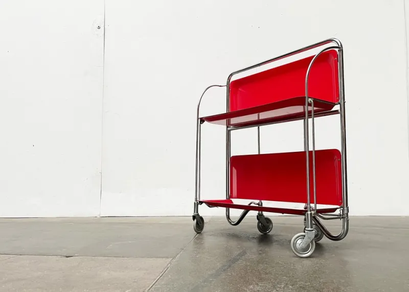 Pamono Vintage German Foldable Service Cart, Housebar or Side Table, 1970s> Serving Bar Carts & Trolleys