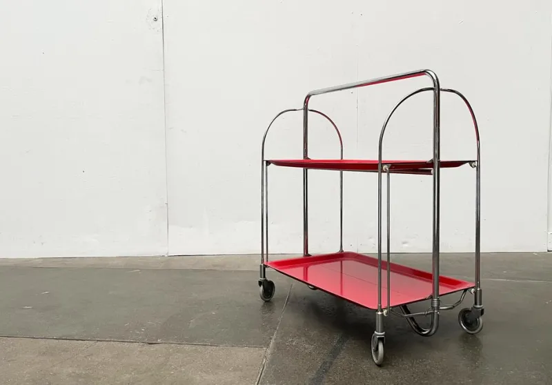 Pamono Vintage German Foldable Service Cart, Housebar or Side Table, 1970s> Serving Bar Carts & Trolleys