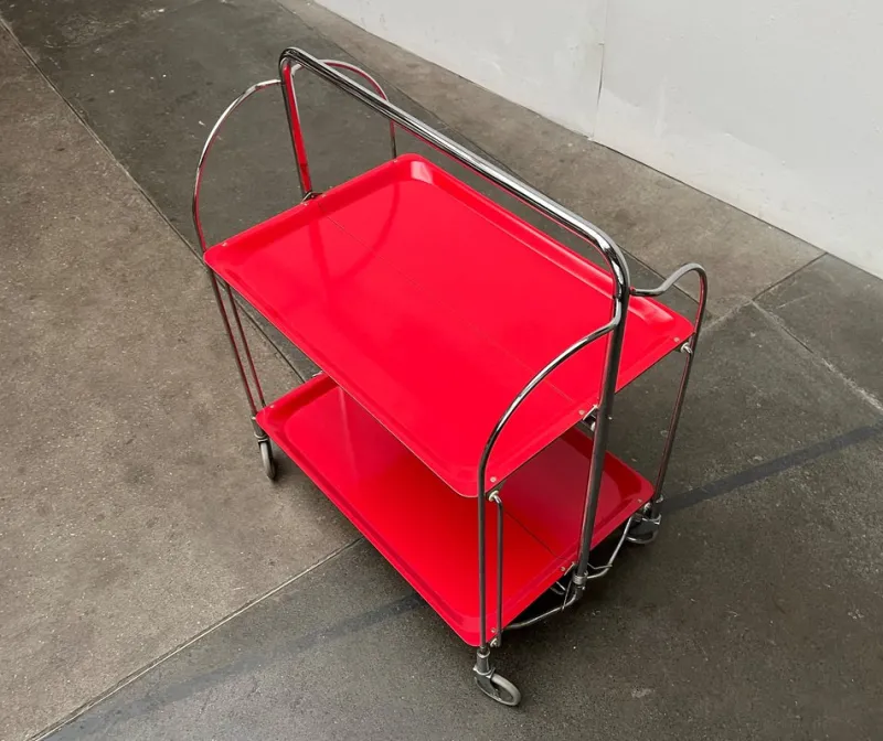 Pamono Vintage German Foldable Service Cart, Housebar or Side Table, 1970s> Serving Bar Carts & Trolleys