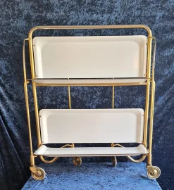 Pamono Vintage German Folding Serving Trolley in Brass-Plated Metal, 1970s> Serving Bar Carts & Trolleys
