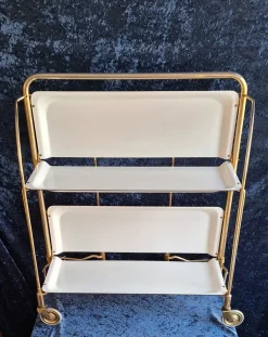Pamono Vintage German Folding Serving Trolley in Brass-Plated Metal, 1970s> Serving Bar Carts & Trolleys