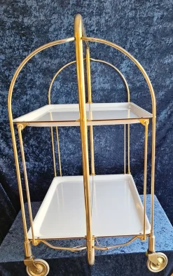 Pamono Vintage German Folding Serving Trolley in Brass-Plated Metal, 1970s><noscript><img width=