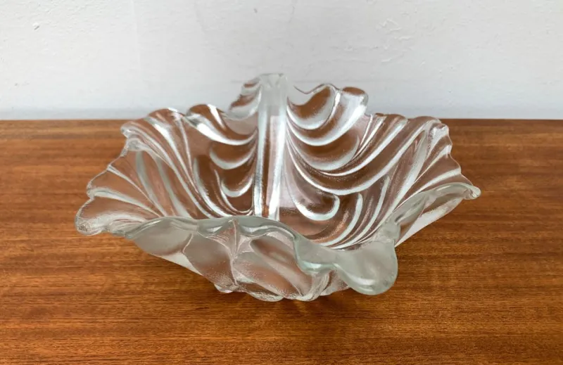 Pamono Vintage German Heavy Floral Glass Bowl from Walther Glas, 1970s> Bowls