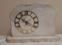 Pamono Vintage German Mantel Clock in White Marble with Brass Numerals, 1970s> Watches