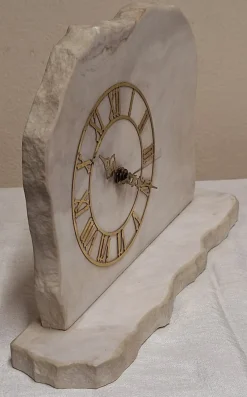 Pamono Vintage German Mantel Clock in White Marble with Brass Numerals, 1970s><noscript><img width=