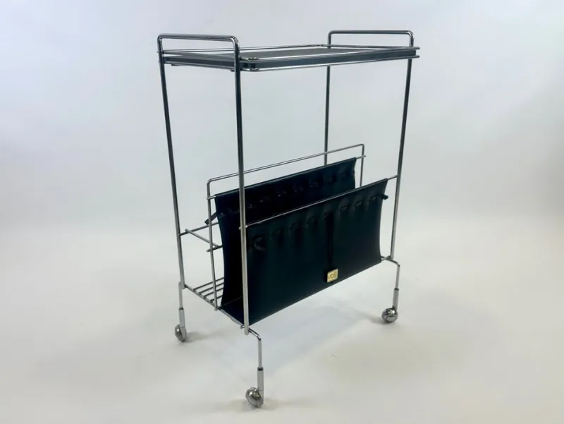 Pamono Vintage German Mini Bar Cart with Magazine Rack from Voss, 1970s> Magazine Racks