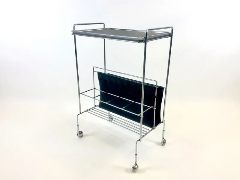Pamono Vintage German Mini Bar Cart with Magazine Rack from Voss, 1970s> Magazine Racks