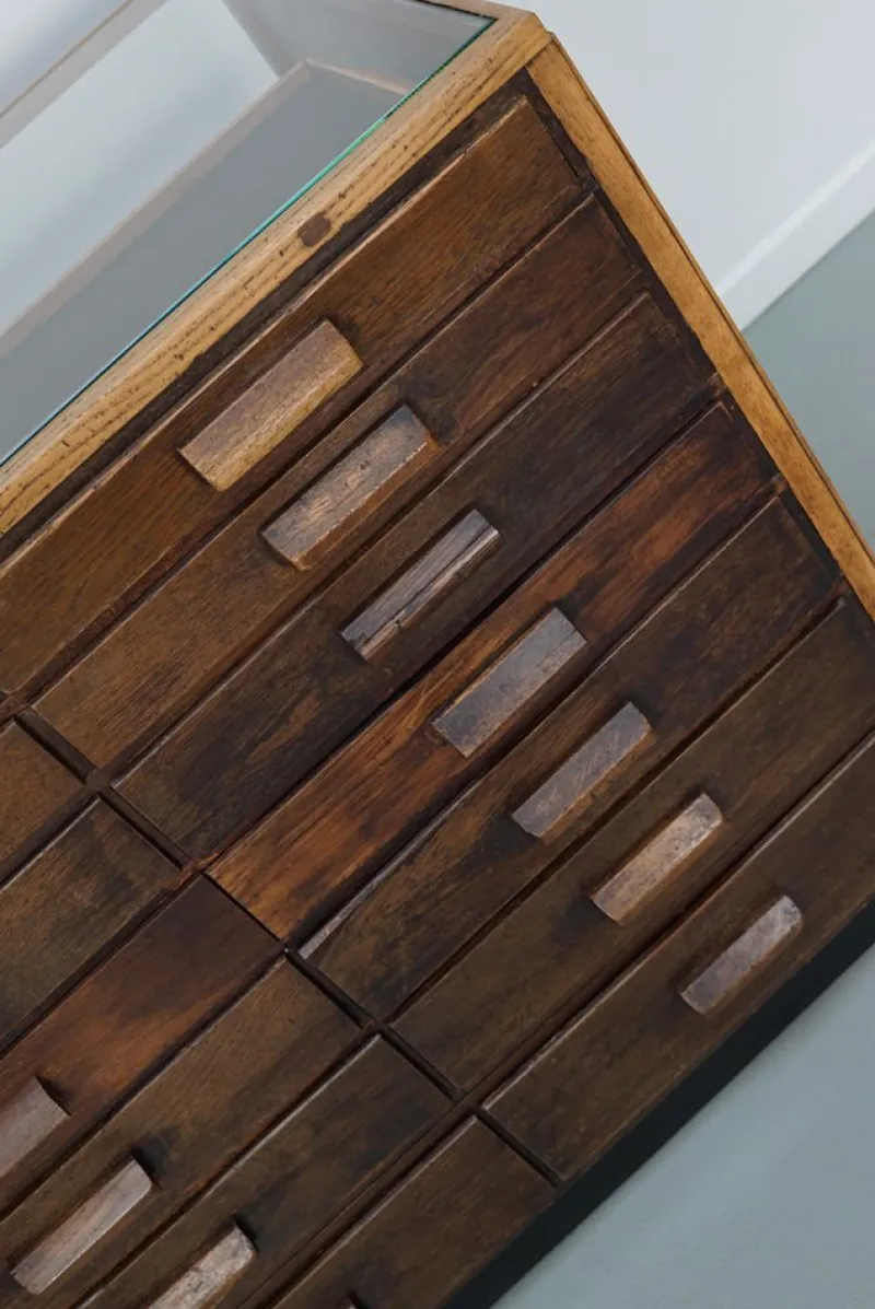 Pamono Vintage German Oak Glass Shop Counter Haberdashery Cabinet, 1950> Cabinets & Wardrobes