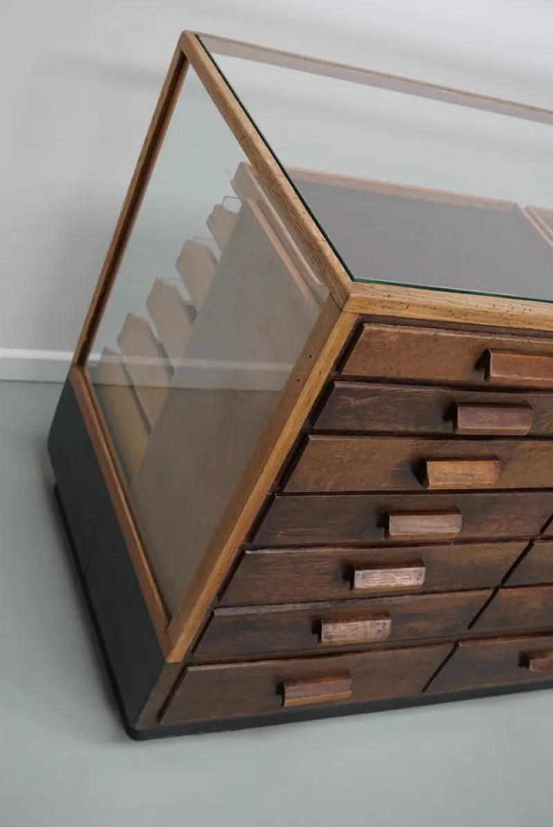 Pamono Vintage German Oak Glass Shop Counter Haberdashery Cabinet, 1950> Cabinets & Wardrobes