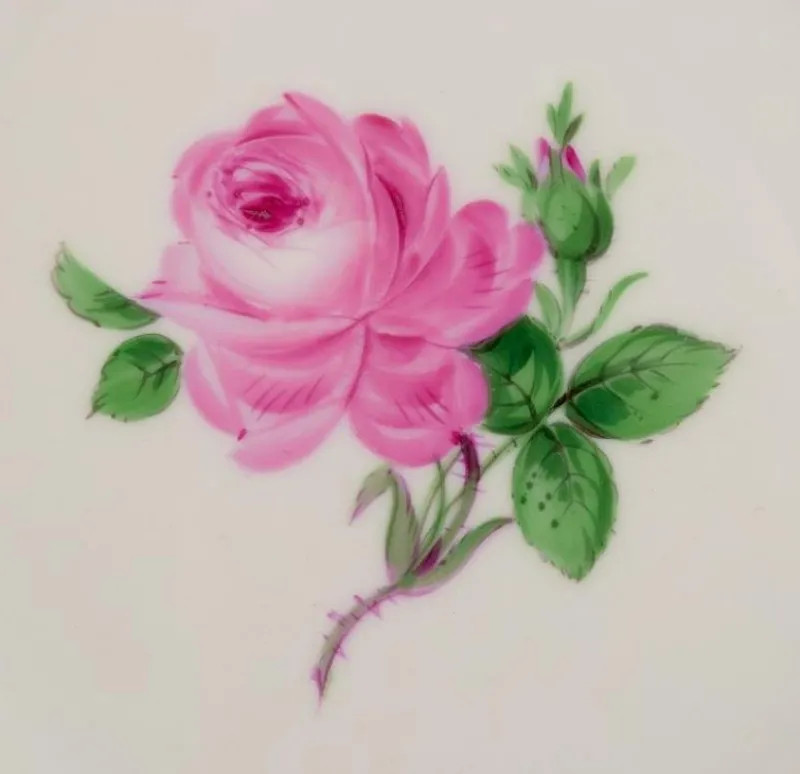 Pamono Vintage German Pink Rose Plates in Porcelain from Meissen, 1920s, Set of 5> Dinner Plates & Bowls