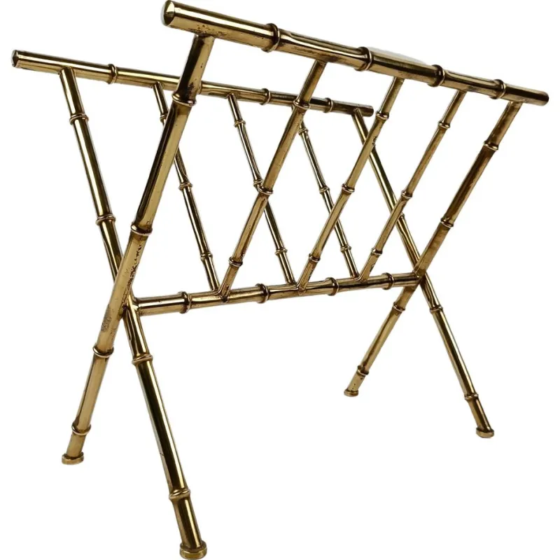 New Pamono Vintage Gilded Brass & Faux Bamboo Magazine Rack, Italy, 1960s