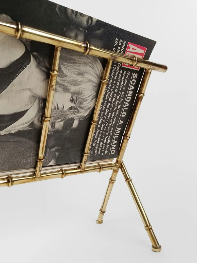 New Pamono Vintage Gilded Brass & Faux Bamboo Magazine Rack, Italy, 1960s