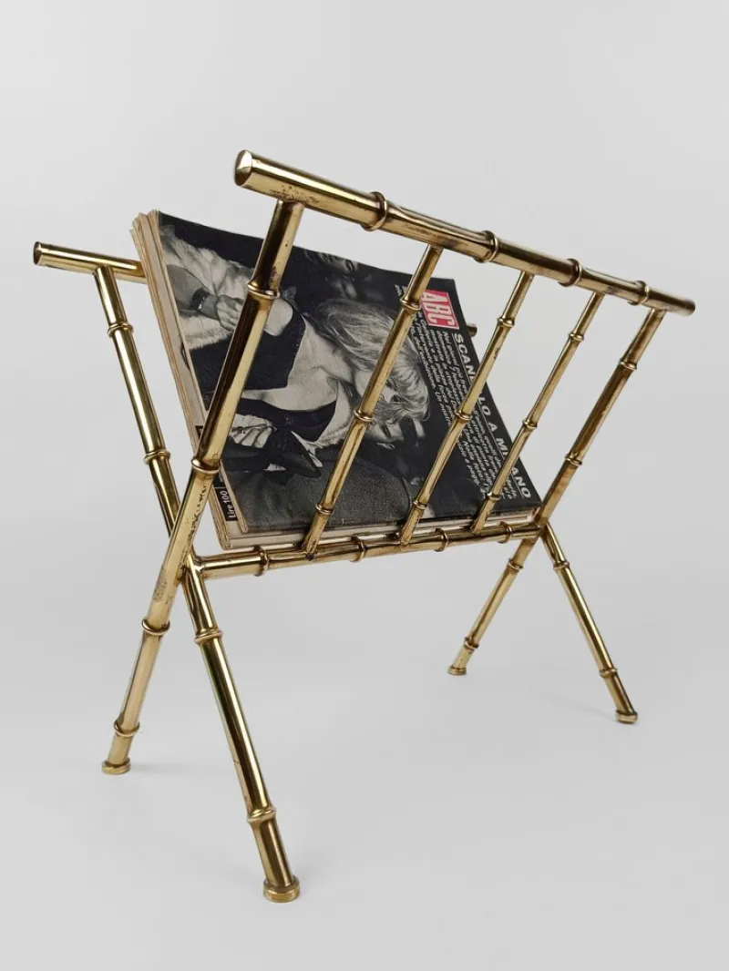 New Pamono Vintage Gilded Brass & Faux Bamboo Magazine Rack, Italy, 1960s