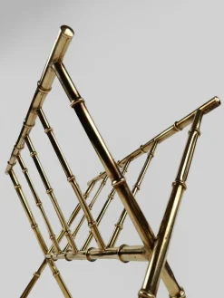 New Pamono Vintage Gilded Brass & Faux Bamboo Magazine Rack, Italy, 1960s