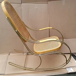 Pamono Vintage Gilt Metal & Cane Rocking Chair> Rocking Chairs