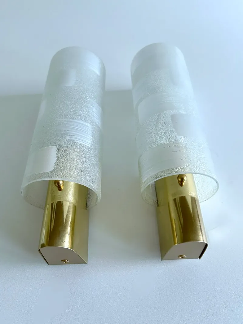Pamono Vintage Glass and Brass Sconces, 1970s, Set of 2> Wall Lights & Sconces