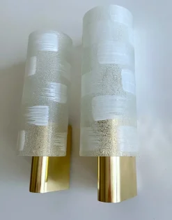 Pamono Vintage Glass and Brass Sconces, 1970s, Set of 2><noscript><img width=