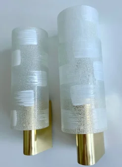 Pamono Vintage Glass and Brass Sconces, 1970s, Set of 2><noscript><img width=