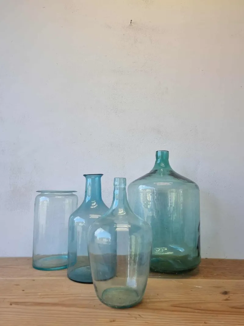 Pamono Vintage Glass Bottles and Vases, 1940s, Set of 4> Bottles, Carafes & Jugs