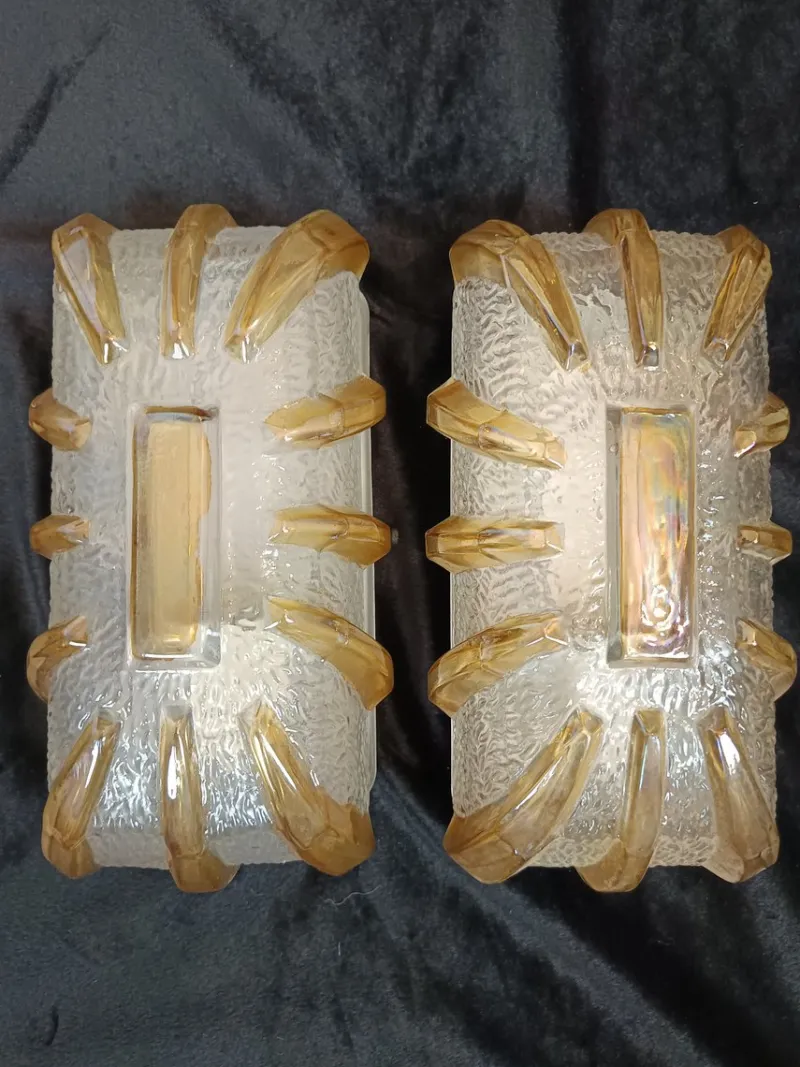 Pamono Vintage Glass Wall Lights, 1970s, Set of 2> Wall Lights & Sconces