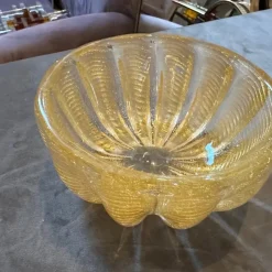 Pamono Vintage Gold and Clear Murano Glass Round Bowl in the style of Barovier, 1970s><noscript><img width=