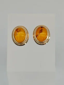 Sale Pamono Vintage Gold Set of Ring and Earrings with Baltic Amber, 1970s, Set of 3