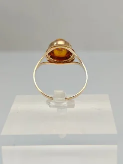Sale Pamono Vintage Gold Set of Ring and Earrings with Baltic Amber, 1970s, Set of 3