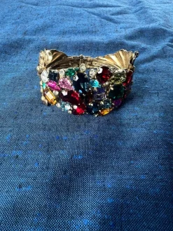 Pamono Vintage Gold-Plated Brass Bangle with Colorful Gemstones, 1980s> Bracelets