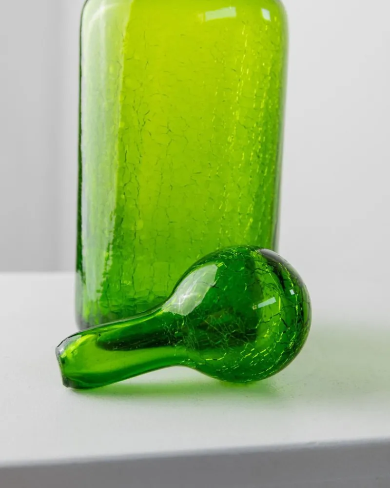 Pamono Vintage Green Crackle Murano Glass Decanter and Glasses, Italy, 1960s, Set of 4> Glassware