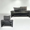 Outlet Pamono Vintage Grey Velvet Maralunga Sofa with Armchair by Vico Magistretti for Cassina, 1970s, Set of 2