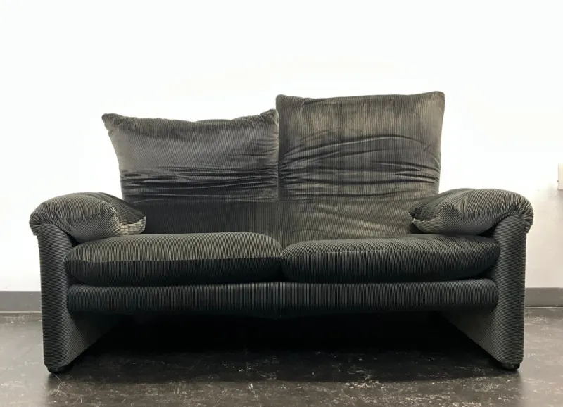 Outlet Pamono Vintage Grey Velvet Maralunga Sofa with Armchair by Vico Magistretti for Cassina, 1970s, Set of 2