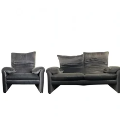 Outlet Pamono Vintage Grey Velvet Maralunga Sofa with Armchair by Vico Magistretti for Cassina, 1970s, Set of 2