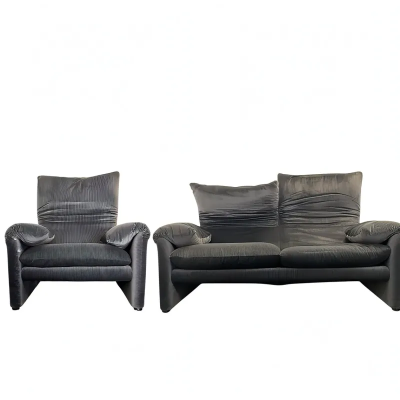 Outlet Pamono Vintage Grey Velvet Maralunga Sofa with Armchair by Vico Magistretti for Cassina, 1970s, Set of 2