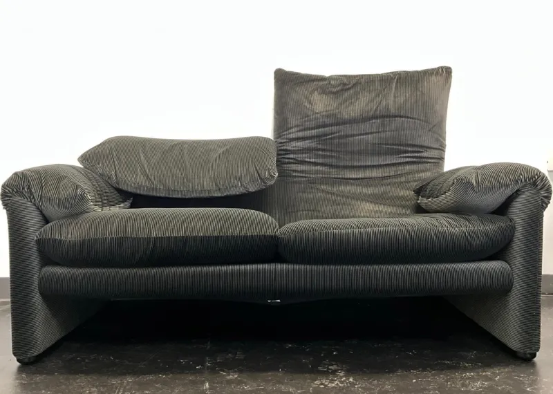 Outlet Pamono Vintage Grey Velvet Maralunga Sofa with Armchair by Vico Magistretti for Cassina, 1970s, Set of 2