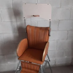 Online Pamono Vintage High Chair with Wheels in Chrome Metal and Faux Leather in Brown, 1960