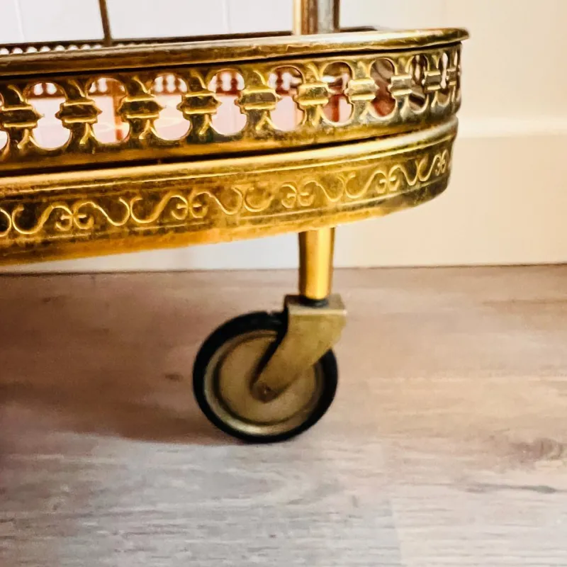 New Pamono Vintage Hollywood Regency Bar Cart with Italian Marquetry Inlay