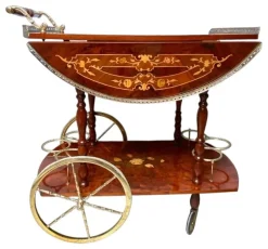 Pamono Vintage Hollywood Regency Italian Folding‑leaf Bar Cart in Wood & Brass, 1960s> Serving Bar Carts & Trolleys